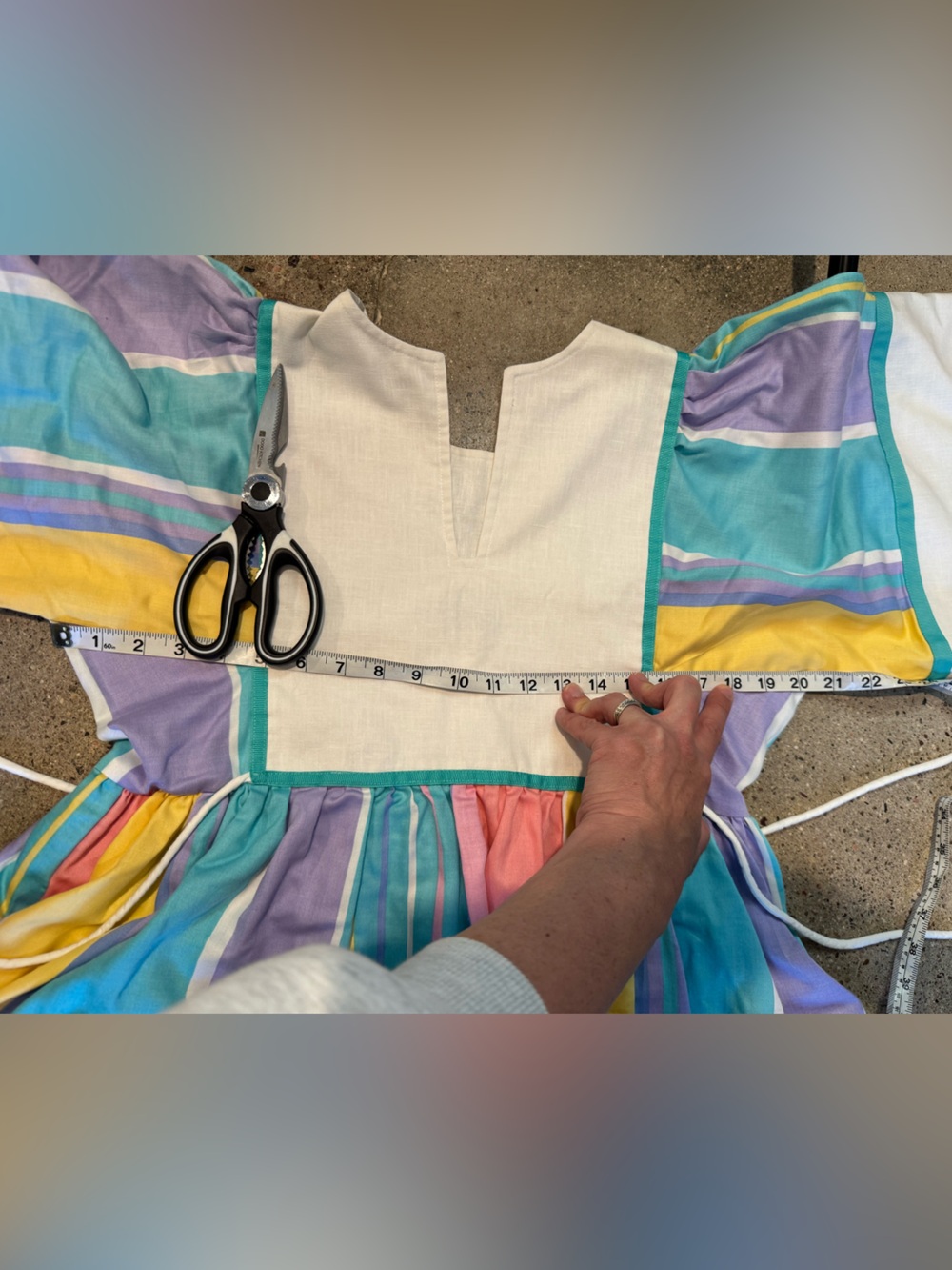 Vintage Mai Honolulu Pastel Rainbow  Stripe Prairie Maxi Dress Cottagecore 1970s - Picture 7 of 8